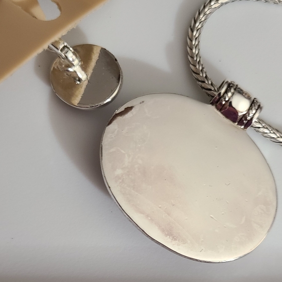 NWT Talbots necklace earrings set Bali silver red wheat chain NOS lucite - Picture 11 of 11